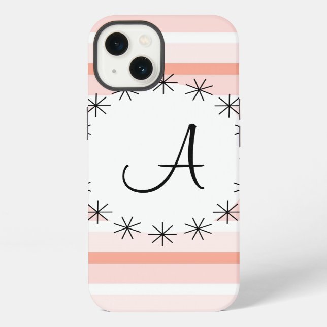 Coral Stripe 'Monogram' iPad Mini case (Back)