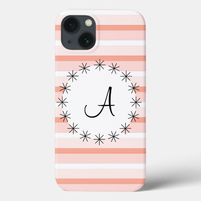 Coral Stripe 'Monogram' iPad Mini case (Back)