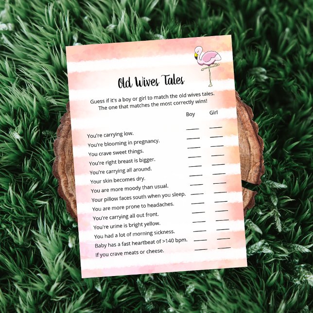 Coral Striped Flamingo Old Wives Tales Shower Card (Creator Uploaded)
