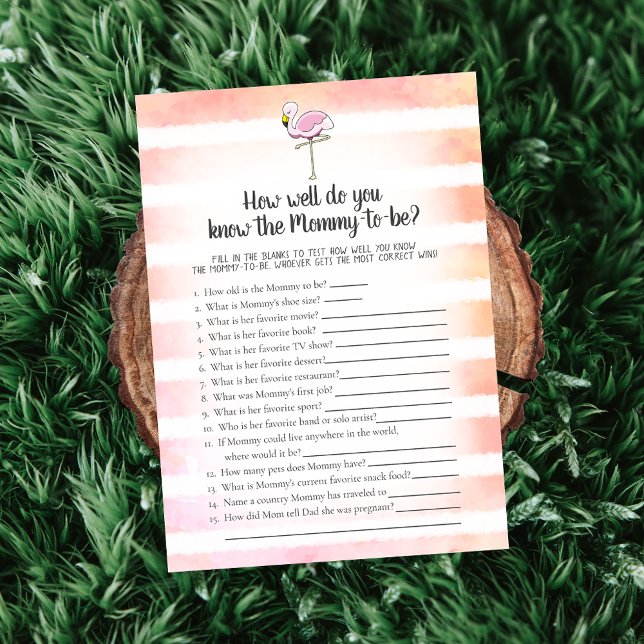 Coral Striped Flamingo Who Knows Mummy Best Game Invitation (Creator Uploaded)