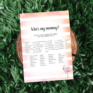 Coral Striped Flamingo Who's My Mummy Shower Game Invitation