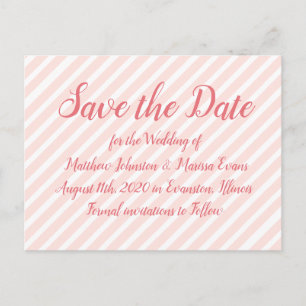 Coral Striped Personalised Save the Date Postcard