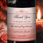 Coral Striped Tone on Tone Romantic Wedding<br><div class="desc">Elegant wine label featuring a coral and pink tone on tone striped painted design. The top ornament is a separate file and can be dragged, rotated, scaled or deleted if you like. Beautiful to say Thank You to your future mother and father in law and customisable for any other event...</div>