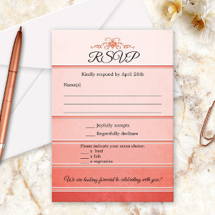 Coral Striped Tonne sur Tonne Wedding RSVP Card