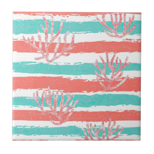 Coral Stripes Coastal Watercolor Pattern (1) Tile