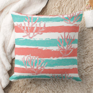 Coral Stripes Coastal Watercolor Pattern Cushion