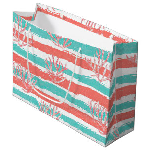 Coral Stripes Coastal Watercolor Pattern Large Gift Bag