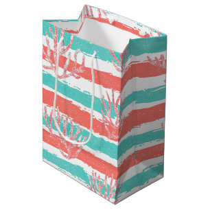 Coral Stripes Coastal Watercolor Pattern Medium Gift Bag