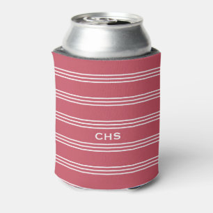 Coral Stripes custom monogram can cooler