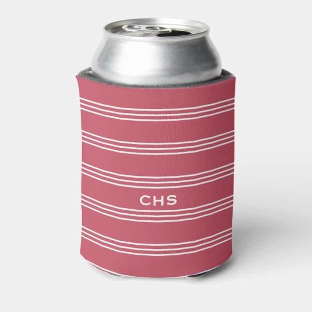 Coral Stripes custom monogram can cooler (Can Back)