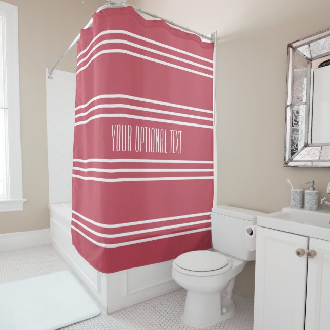 Coral Stripes Custom Text shower curtain (In Situ)