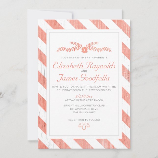 Coral Stripes Wedding Invitations (Front)