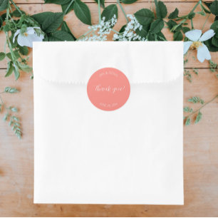 Coral Stylised Wedding Thank You Classic Round Sticker
