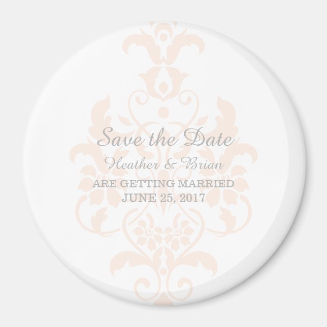 Coral Subtle Damask Save the Date Magnet (Front)
