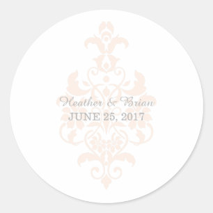 Coral Subtle Damask Wedding Stickers