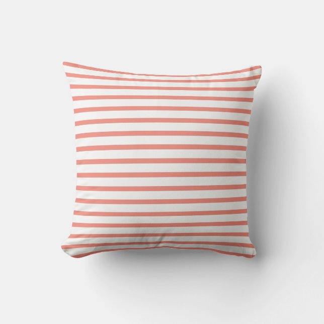 Coral Summer Stripes Outdoor Pillows (Front)