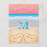 Coral Sunset Autumn Beach Wedding RSVP