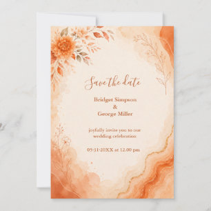 Coral Sunset floral Agate marble autumn wedding Invitation
