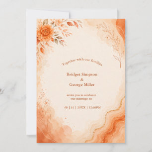 Coral Sunset floral Agate marble autumn wedding  Invitation