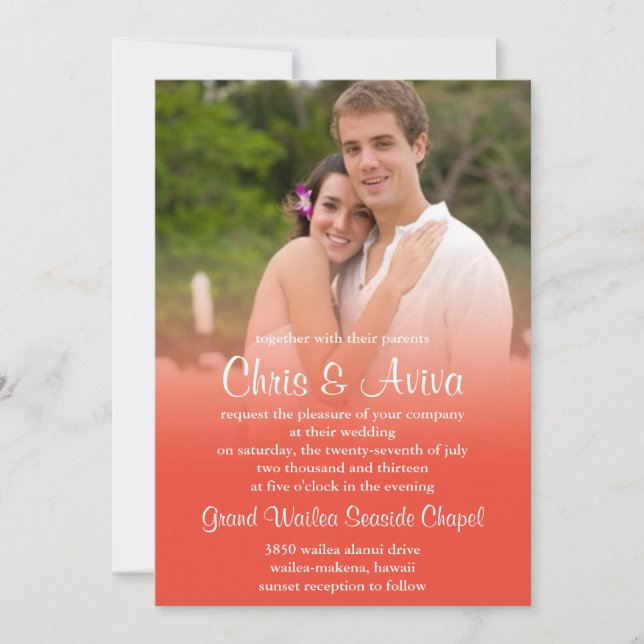 Coral Sunset Photo Invitations (Front)