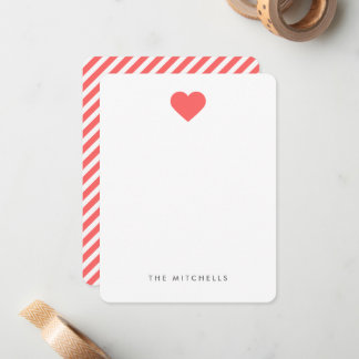 Coral Sweet Heart Monogram Stationery Card