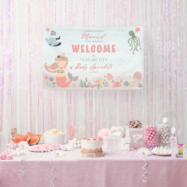 Coral Sweet Little Mermaid Sea Girl Baby Sprinkle Banner (Party)