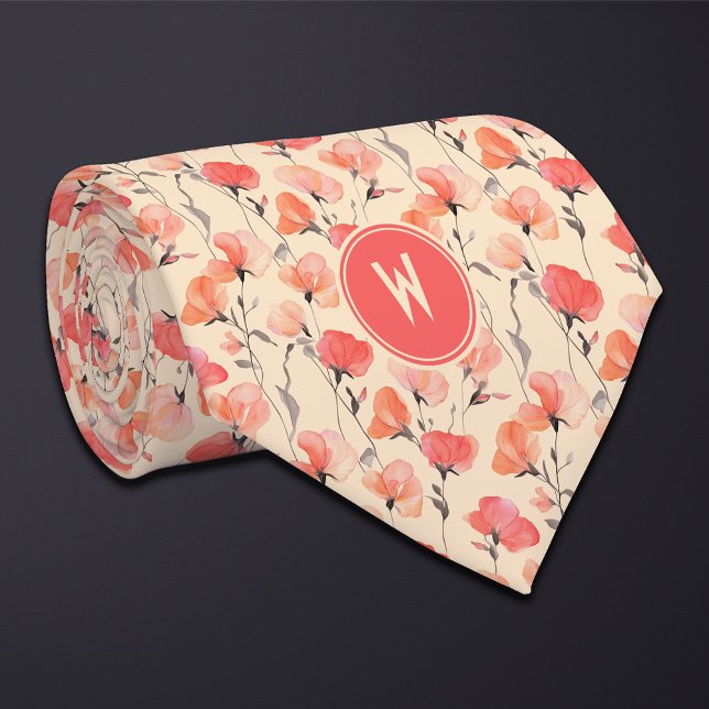 Coral Sweet Peas Floral  Tie (Creator Uploaded)