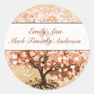 Coral Swirl Heart Leaf Tree Wedding Seal