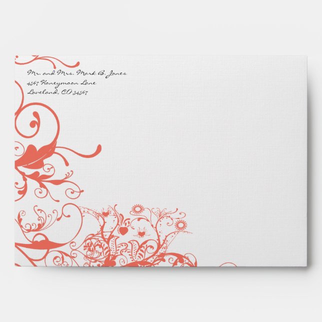 Coral Swirls Wedding Envelopes (Front)