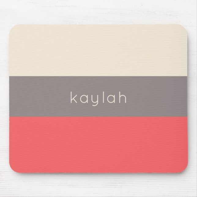 Coral Taupe Beige Colour Block Pattern with Name Mouse Pad (Front)