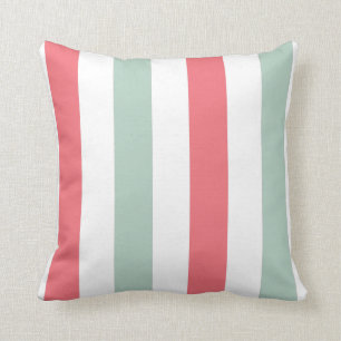 Coral, Teal and White Striped Cushion