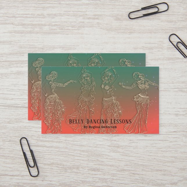 Coral Teal Belly Dancing Lessons Dancers Dance Business Card (Front/Back In Situ)