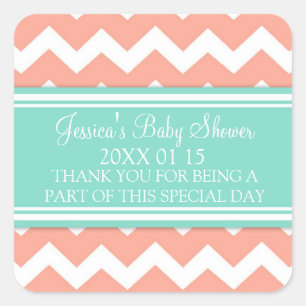 Coral Teal Chevron Baby Shower Favour Stickers