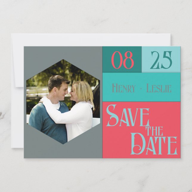 Coral & Teal Colour Block STD Photo Flat Card (Front)
