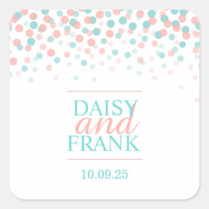 Coral teal confetti falling dots wedding sticker