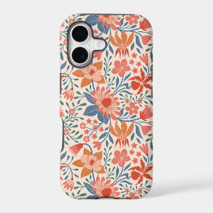 Coral & Teal Garden Blooms on Soft Beige