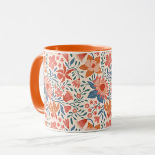 Coral & Teal Garden Blooms on Soft Beige  Mug