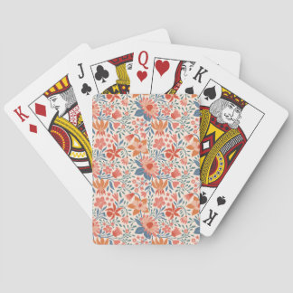 Coral & Teal Garden Blooms on Soft Beige Playing Cards