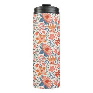 Coral & Teal Garden Blooms on Soft Beige Thermal Tumbler