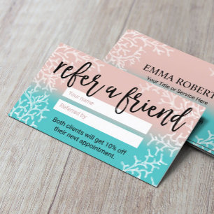 Coral & Teal Makeup Hair Beauty Salon Spa Referral Card