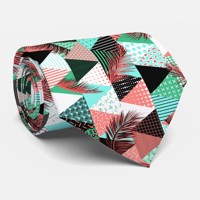 Coral Teal Memphis Style Tie (Rolled)