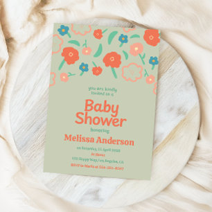 Coral, Teal & Peach Whimsical Floral Baby Shower Invitation