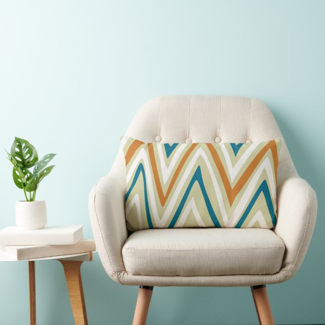 Coral Teal Sage Green Off White Ivory ZigZag Lumbar Cushion (Chair)