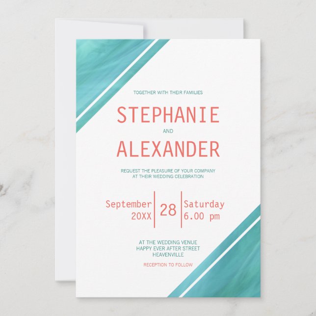 Coral Teal Wedding Invitation (Front)