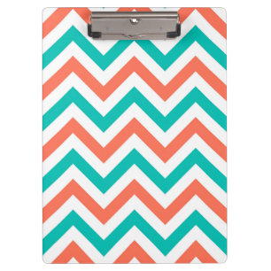 Coral, Teal, White Large Chevron ZigZag Pattern Clipboard