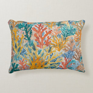 Coral Teal Yellow Orange Beachy Decorative Cushion
