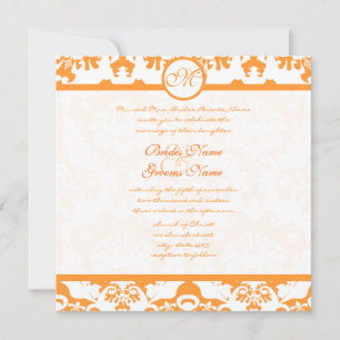 Coral Terracotta Orange Damask Swirls Wedding  Invitation