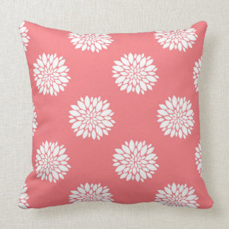 Coral Throw Pillow with white dahlias