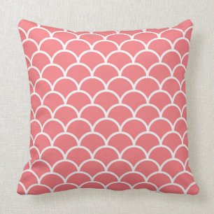 Coral Throw Pillow with white scallops