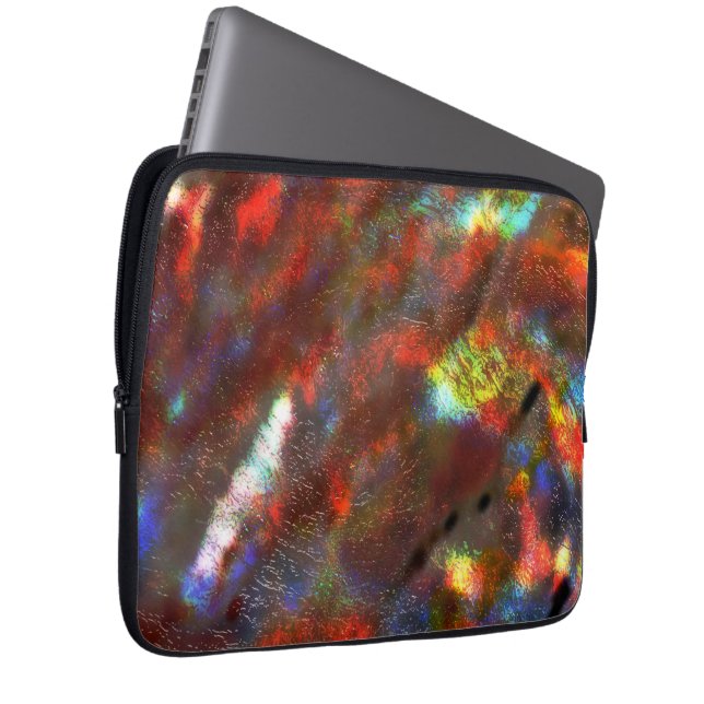 Coral to coloured stained texture under raw glass laptop sleeve (Front Right)